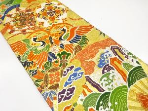 アンティーク　鼓に鶴・扇・草花模様織出し丸帯（着用可）